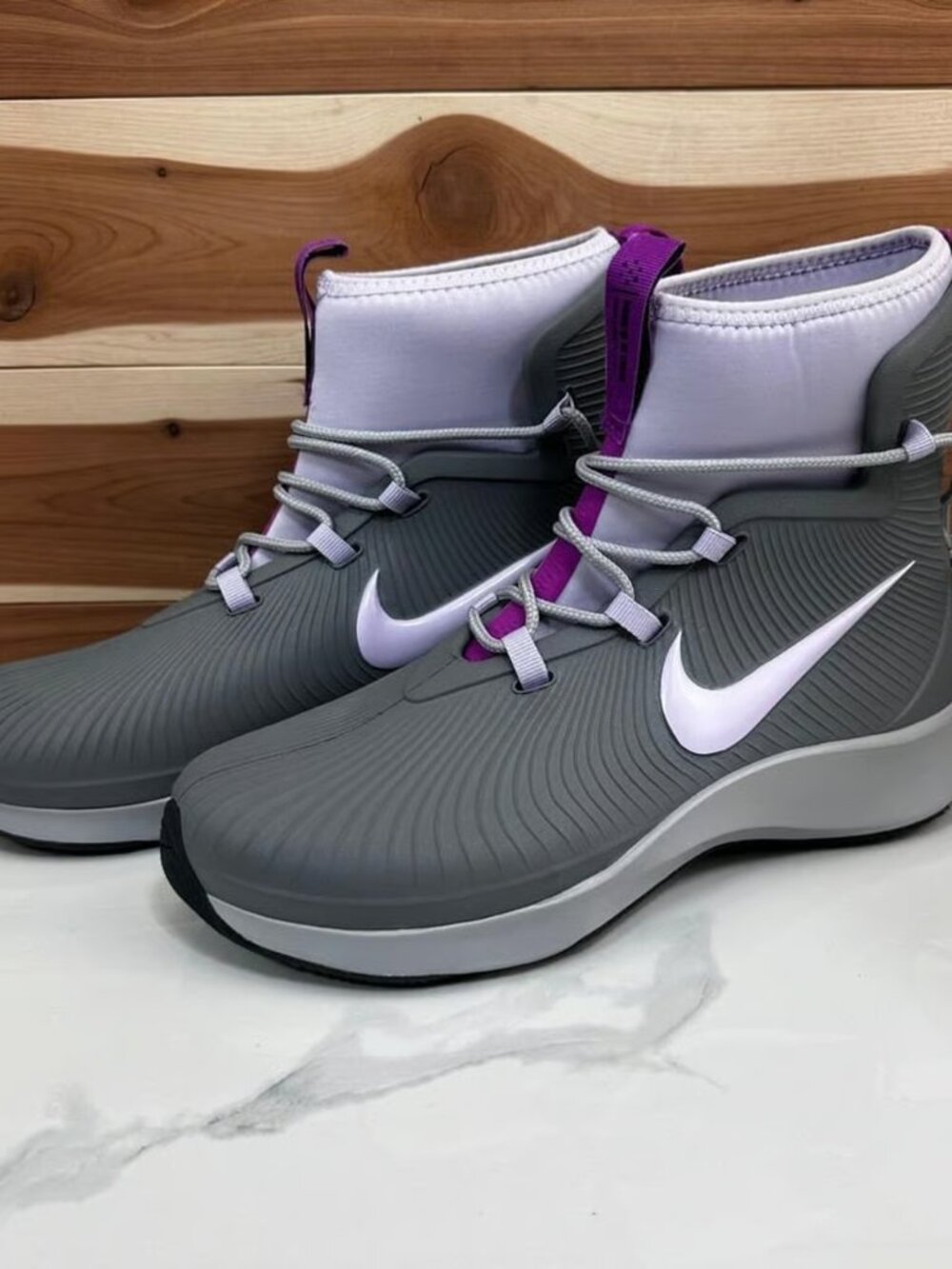 NEW- Nike Binzie Waterproof Rain Boot Sneakers Gray/Purple size Youth 5Y